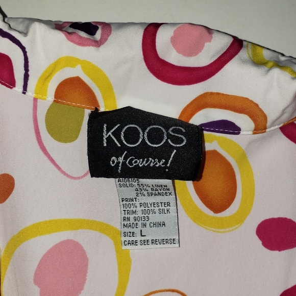 KOOS Of Course Pink Linen Blend Geometric Print Reversible Blazer Jacket Sz L - Picture 12 of 16